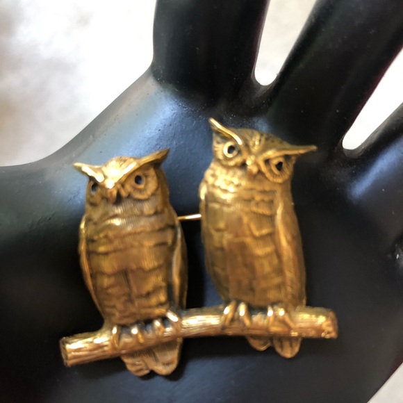 Vtg, Signed MFA, gold plated Two Owls Brooch Pin - Picture 2 of 4
